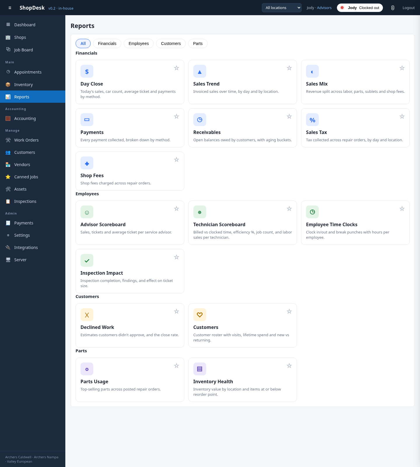 ShopDesk reports hub